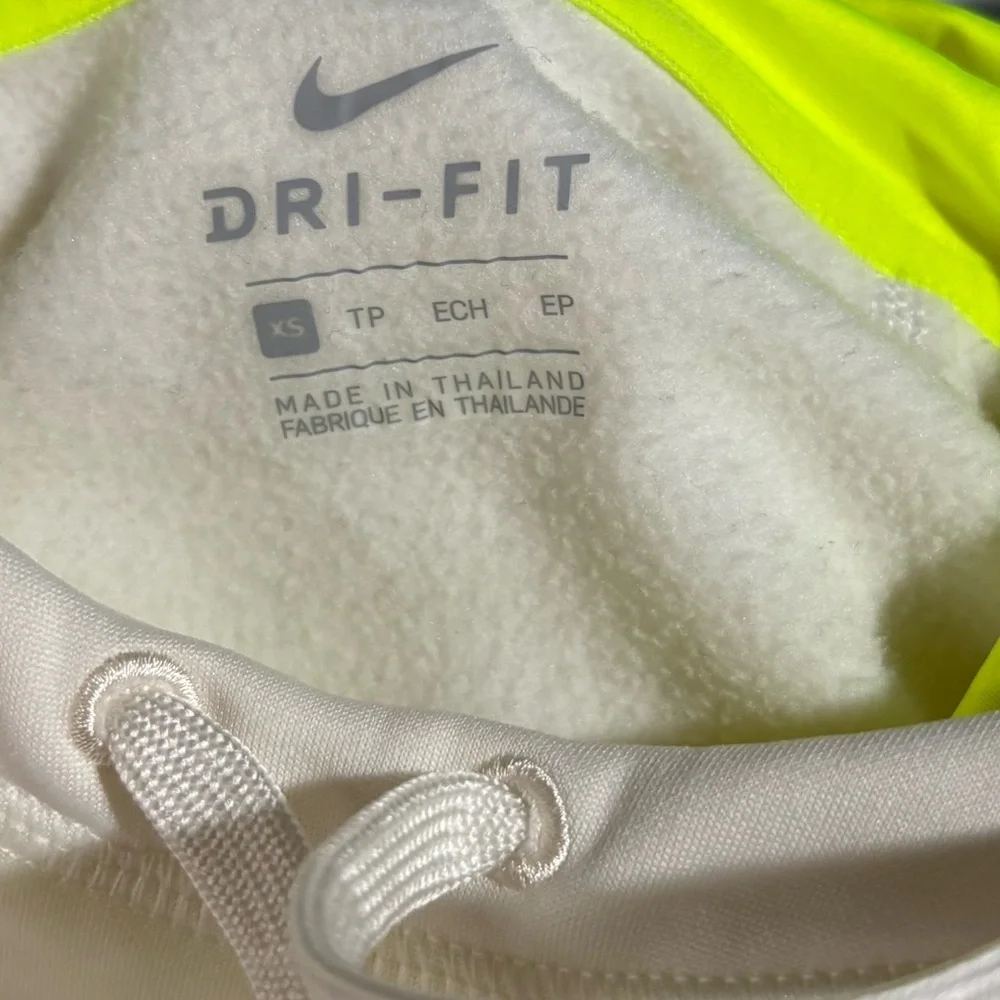 Nike Dri-Fit White Hoodie with Neon Yellow Swoosh‎